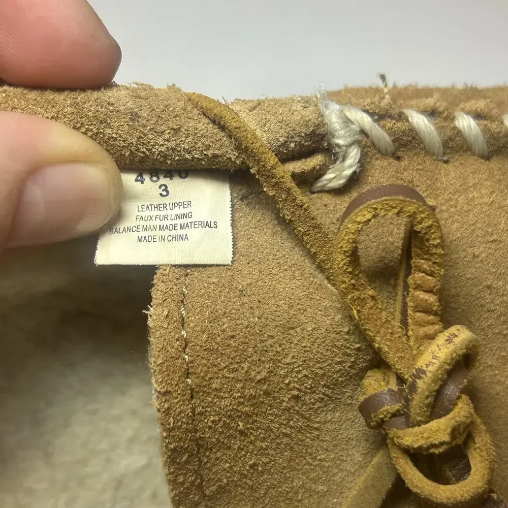Minnetonka Moccasins Womens 3 Brown Suede Hard Sole Cally Slippers Sherpa Fur